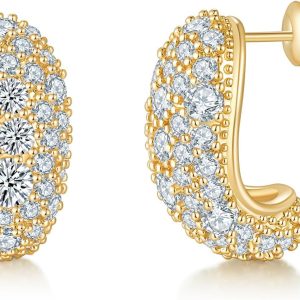 Teardrop Hoop Earrings for Women, 14K Gold Plated Pave Sparkly Hoops, 925 Sterling Silver Post, Cubic Zirconia Dome Huggie, Elegant Jewelry for Brides, Wedding, Fashion Gifts