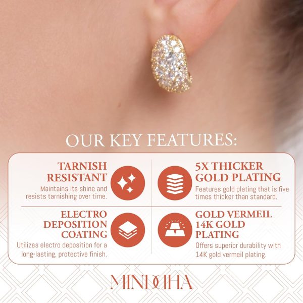 Teardrop Hoop Earrings for Women, 14K Gold Plated Pave Sparkly Hoops, 925 Sterling Silver Post, Cubic Zirconia Dome Huggie, Elegant Jewelry for Brides, Wedding, Fashion Gifts - Image 2