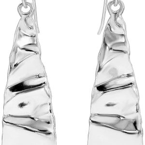 925 Sterling Silver Earrings - Tapered Wrinkle Design - Handcrafted From Israeli Artisans - Minimalist Silver Earrings, Drop Length 1.6 Inch