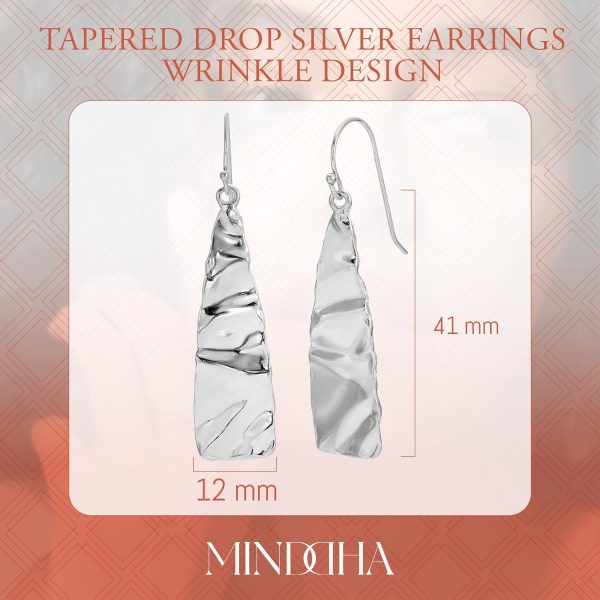 925 Sterling Silver Earrings - Tapered Wrinkle Design - Handcrafted From Israeli Artisans - Minimalist Silver Earrings, Drop Length 1.6 Inch - Image 4