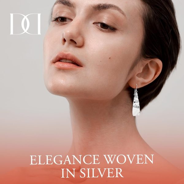 925 Sterling Silver Earrings - Tapered Wrinkle Design - Handcrafted From Israeli Artisans - Minimalist Silver Earrings, Drop Length 1.6 Inch - Image 5