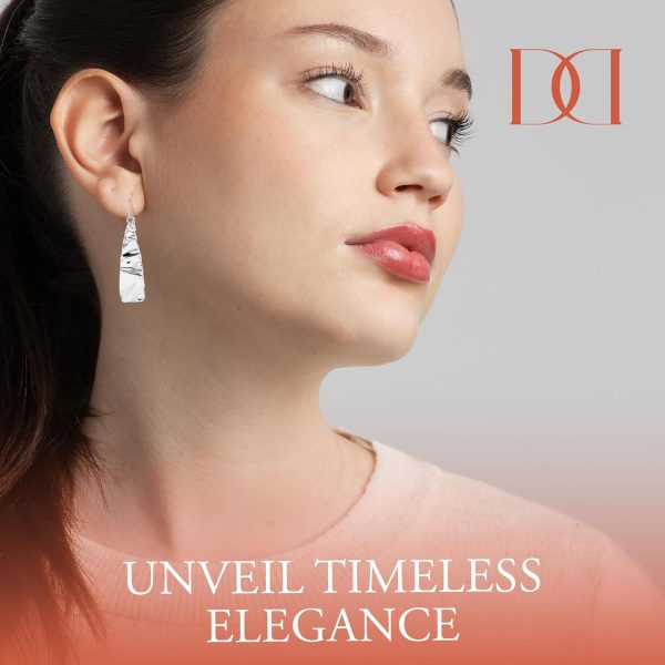 925 Sterling Silver Earrings - Tapered Wrinkle Design - Handcrafted From Israeli Artisans - Minimalist Silver Earrings, Drop Length 1.6 Inch - Image 7