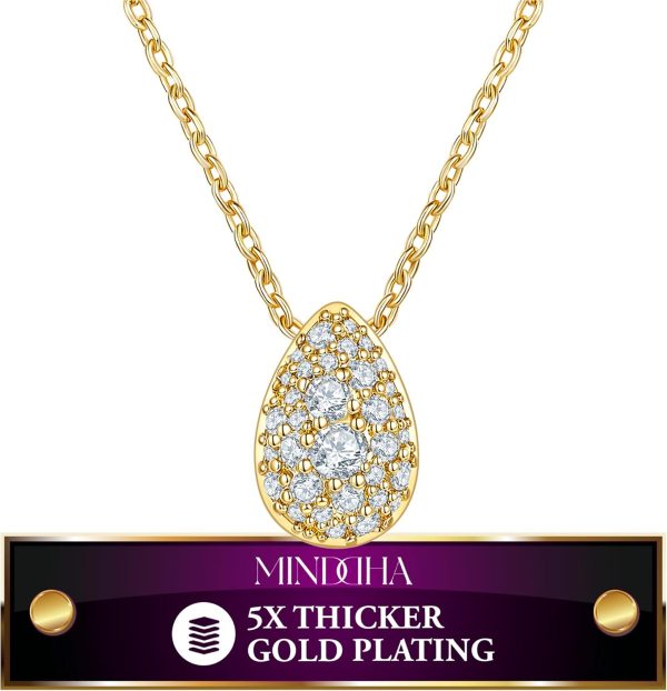 14K/18K Gold Plated Teardrop Cubic Zirconia Pendant Necklace for Women | Elegant and Dainty Jewelry | Gold Plated Options | Perfect for Any Occassion or Gifts, 15-18 Inches + 3 Inch extender