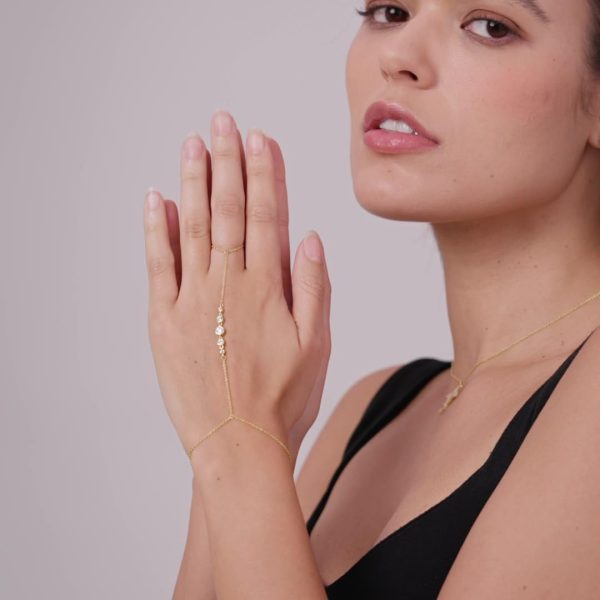14K Gold/White Gold Plated Hand Chains Bracelet for Women | Dainty Cubic Zirconia Bracelet and Ring Chain Body Jewelry | Station, Princess Cut, Five CZ, Star Styles - Image 3