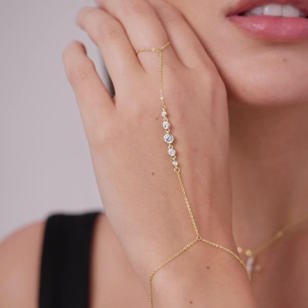 14K Gold/White Gold Plated Hand Chains Bracelet for Women | Dainty Cubic Zirconia Bracelet and Ring Chain Body Jewelry | Station, Princess Cut, Five CZ, Star Styles - Image 4