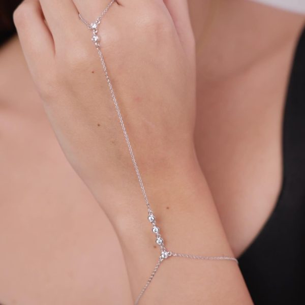 14K Gold/White Gold Plated Hand Chains Bracelet for Women | Dainty Cubic Zirconia Bracelet and Ring Chain Body Jewelry | Station, Princess Cut, Five CZ, Star Styles - Image 19