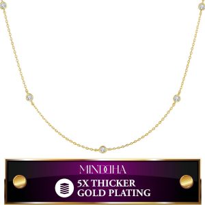 18K/14K White/Yellow Gold Plated Station Necklace | Simulated Diamond BTY Necklace | Dainty Necklace for Women | CZ Necklace | White Gold and Gold Jewelry | 15-18 Inch + 3 Inch Extender