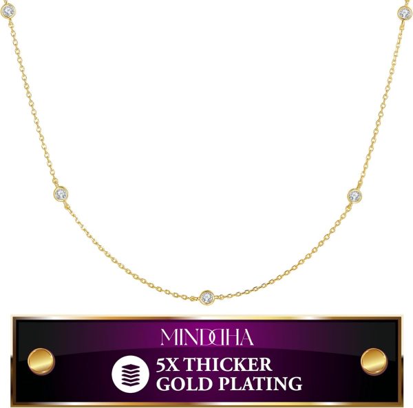 18K/14K White/Yellow Gold Plated Station Necklace | Simulated Diamond BTY Necklace | Dainty Necklace for Women | CZ Necklace | White Gold and Gold Jewelry | 15-18 Inch + 3 Inch Extender