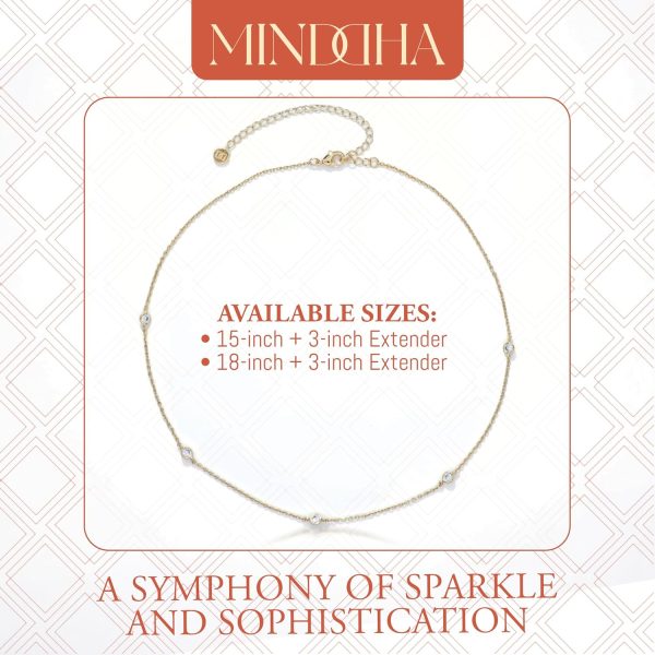 18K/14K White/Yellow Gold Plated Station Necklace | Simulated Diamond BTY Necklace | Dainty Necklace for Women | CZ Necklace | White Gold and Gold Jewelry | 15-18 Inch + 3 Inch Extender - Image 7