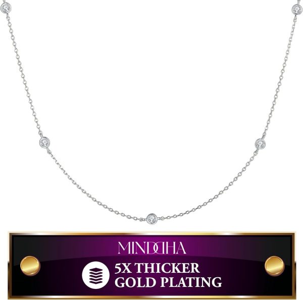 18K/14K White/Yellow Gold Plated Station Necklace | Simulated Diamond BTY Necklace | Dainty Necklace for Women | CZ Necklace | White Gold and Gold Jewelry | 15-18 Inch + 3 Inch Extender - Image 9