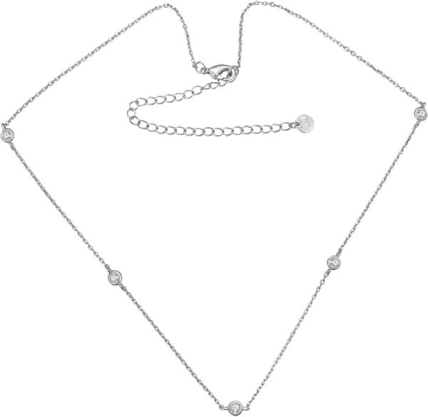 18K/14K White/Yellow Gold Plated Station Necklace | Simulated Diamond BTY Necklace | Dainty Necklace for Women | CZ Necklace | White Gold and Gold Jewelry | 15-18 Inch + 3 Inch Extender - Image 11