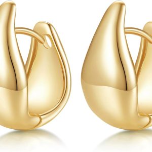 14K/18K Yellow/White Gold Plated Teardrop Huggie Hoop Earrings for Women | Teardrop Hoops |Thick Elegant Hoop Earrings - 20mm x 10mm
