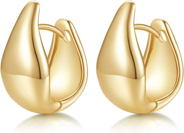 14K/18K Yellow/White Gold Plated Teardrop Huggie Hoop Earrings for Women | Teardrop Hoops |Thick Elegant Hoop Earrings - 20mm x 10mm