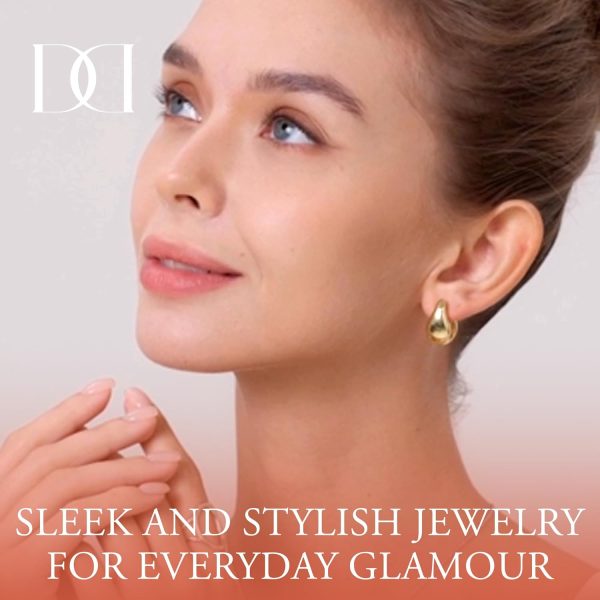 14K/18K Yellow/White Gold Plated Teardrop Huggie Hoop Earrings for Women | Teardrop Hoops |Thick Elegant Hoop Earrings - 20mm x 10mm - Image 5