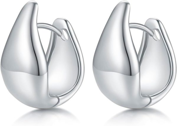 14K/18K Yellow/White Gold Plated Teardrop Huggie Hoop Earrings for Women | Teardrop Hoops |Thick Elegant Hoop Earrings - 20mm x 10mm - Image 10