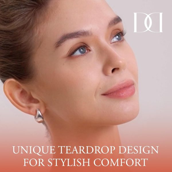 14K/18K Yellow/White Gold Plated Teardrop Huggie Hoop Earrings for Women | Teardrop Hoops |Thick Elegant Hoop Earrings - 20mm x 10mm - Image 12