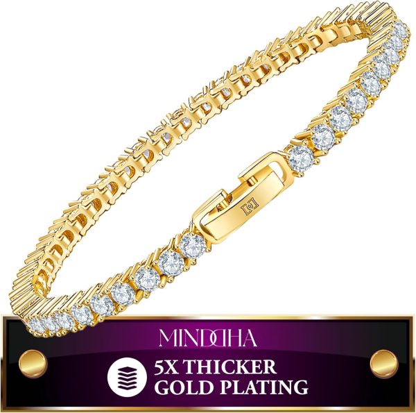 14K Gold/White Gold Plated 2mm 3mm Cubic Zirconia Tennis Bracelet | Silver Bracelet, Gold Bracelet for Women | Classic CZ Bracelet| Size 6-8 Inch