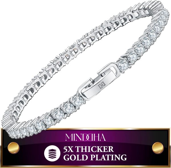 14K Gold/White Gold Plated 2mm 3mm Cubic Zirconia Tennis Bracelet | Silver Bracelet, Gold Bracelet for Women | Classic CZ Bracelet| Size 6-8 Inch - Image 8
