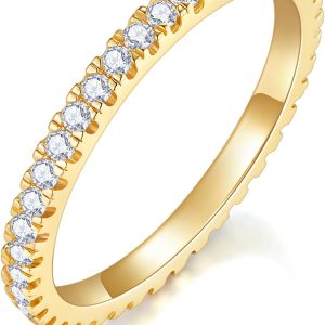 14K Gold Plated- Cubic Zirconia Simulated Diamond Stackable Rings Eternity Bands/Silver Rings, Gold Rings for Women- 1.5mm, 2mm Stacking Rings for Oura Gen 4/Oura Gen 3, Size 4-12