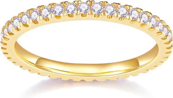 14K Gold Plated- Cubic Zirconia Simulated Diamond Stackable Rings Eternity Bands/Silver Rings, Gold Rings for Women- 1.5mm, 2mm Stacking Rings for Oura Gen 4/Oura Gen 3, Size 4-12 - Image 2
