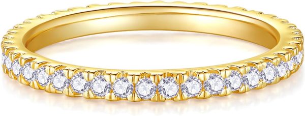 14K Gold Plated- Cubic Zirconia Simulated Diamond Stackable Rings Eternity Bands/Silver Rings, Gold Rings for Women- 1.5mm, 2mm Stacking Rings for Oura Gen 4/Oura Gen 3, Size 4-12 - Image 3