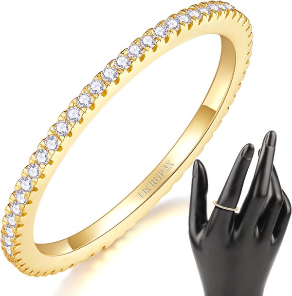 14K Gold Plated- Cubic Zirconia Simulated Diamond Stackable Rings Eternity Bands/Silver Rings, Gold Rings for Women- 1.5mm, 2mm Stacking Rings for Oura Gen 4/Oura Gen 3, Size 4-12 - Image 10