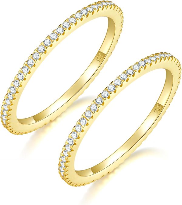 14K Gold Plated- Cubic Zirconia Simulated Diamond Stackable Rings Eternity Bands/Silver Rings, Gold Rings for Women- 1.5mm, 2mm Stacking Rings for Oura Gen 4/Oura Gen 3, Size 4-12 - Image 22