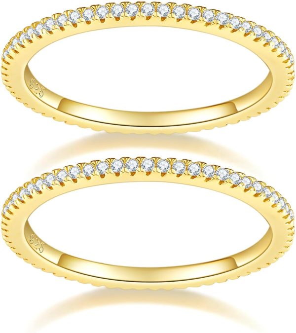 14K Gold Plated- Cubic Zirconia Simulated Diamond Stackable Rings Eternity Bands/Silver Rings, Gold Rings for Women- 1.5mm, 2mm Stacking Rings for Oura Gen 4/Oura Gen 3, Size 4-12 - Image 23